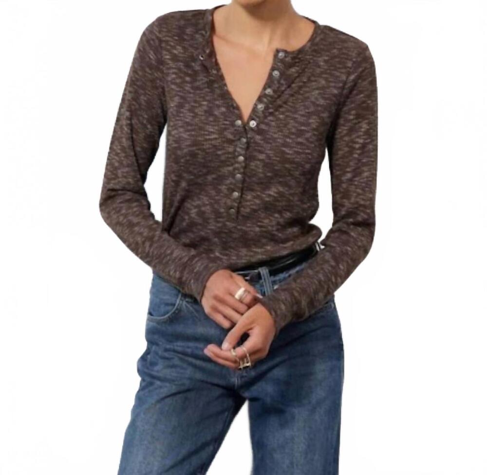 NEW BOBI long sleeve slim snap tee in brown